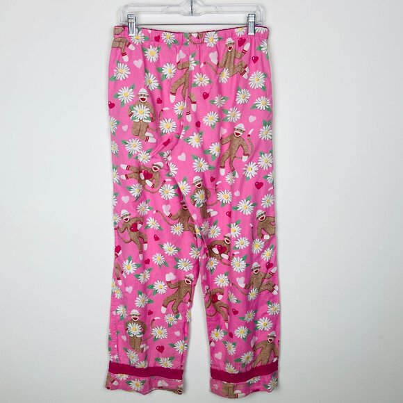 Nick & Nora Pink Sock Monkey Flower Print Flannel PJ Pajama Pants, Size S - Picture 6 of 12